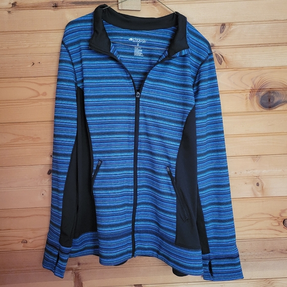 Ideology Tops - Ideology Womens Athletic Stripe Zipper Front Jacket W/Thumb Holes, Size: XL